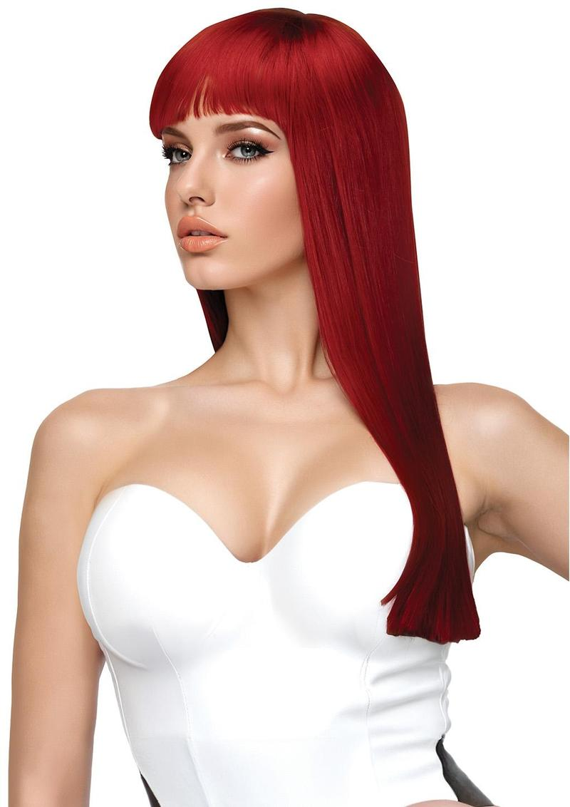 Scarlett Premium Stylable Wig Red flaunts a timeless fringe and rich red shade for bold glamour.