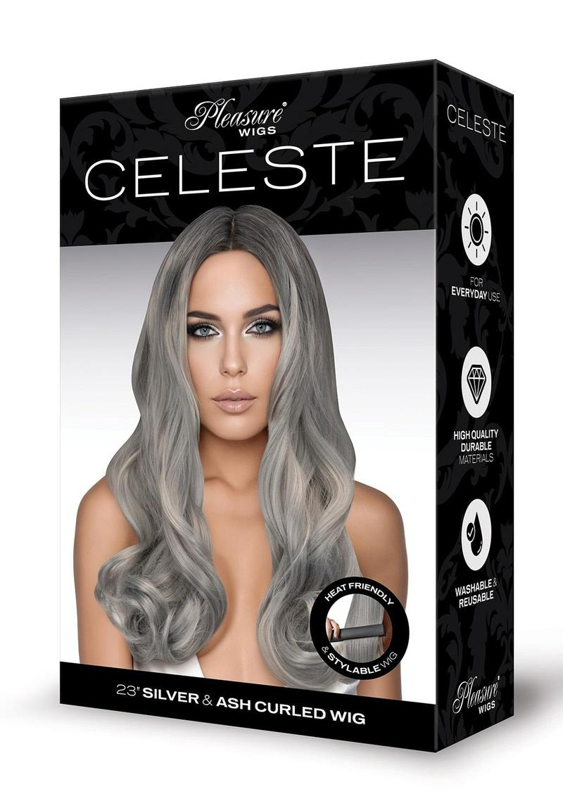 Xgen Celeste Premium Stylable Wig Silver in a stylish packaging, featuring soft silver and ash tones with natural movement.
