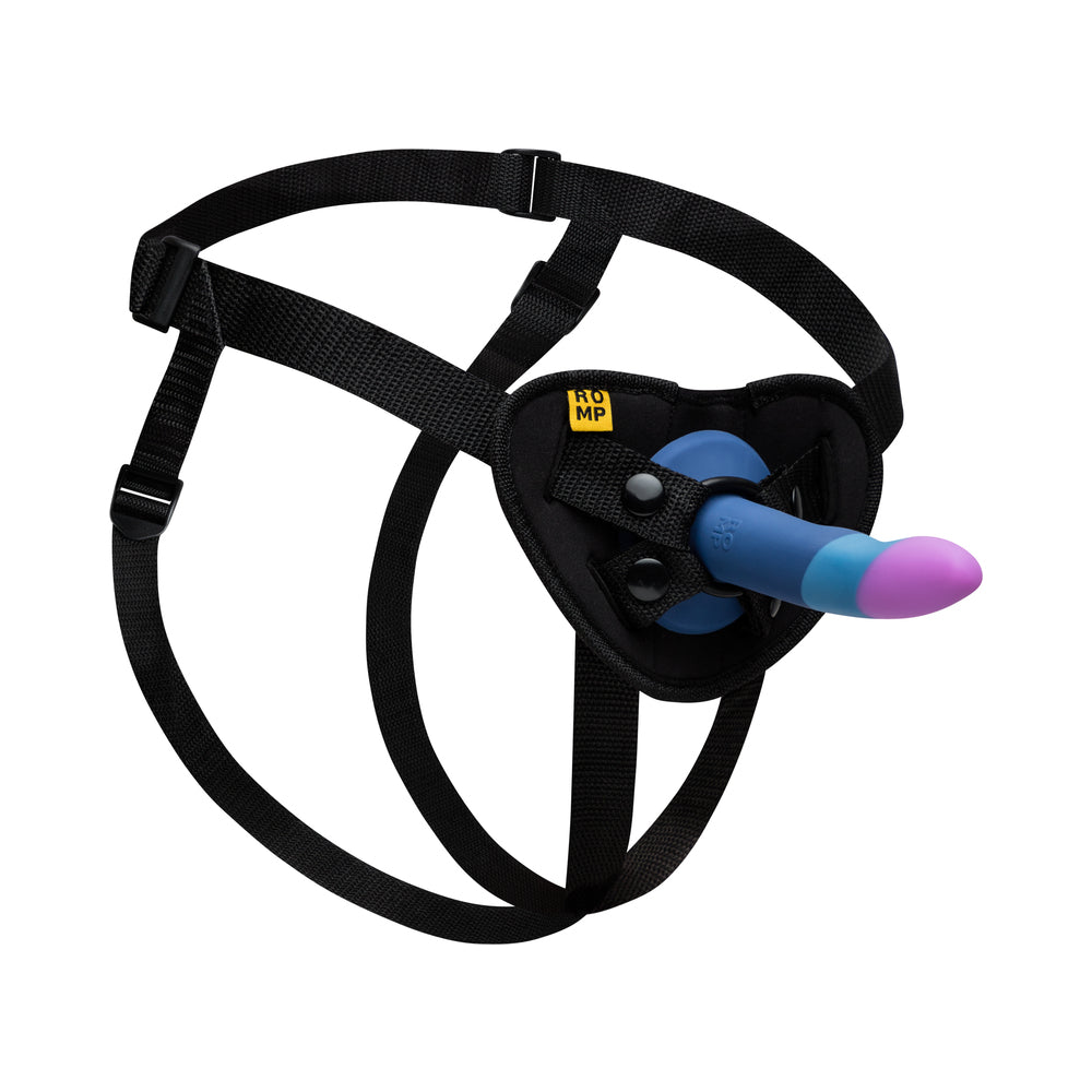 ROMP Piccolo Pegging Kit with adjustable harness and silicone dildo for strap-on play.