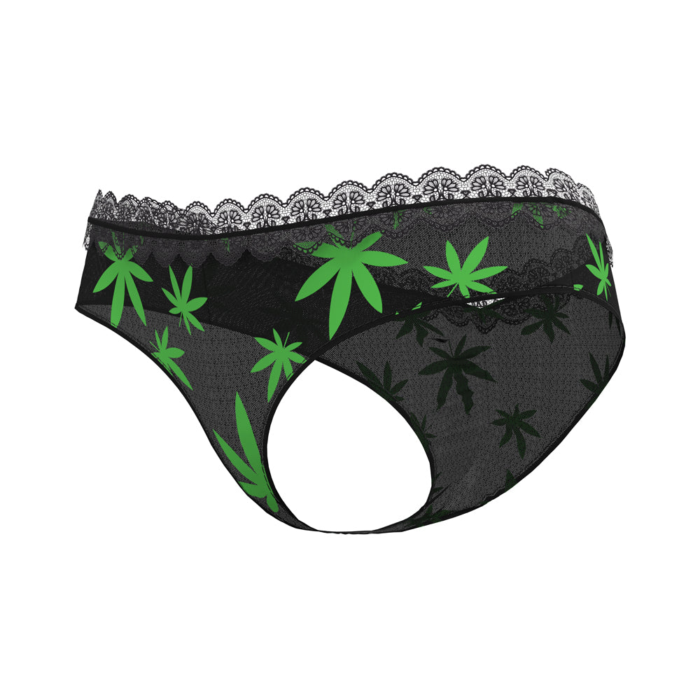 Magic Silk Hazy Dayz Boy Short Pot Leaf L/XL featuring neon green pot leaf print on stretch mesh fabric.
