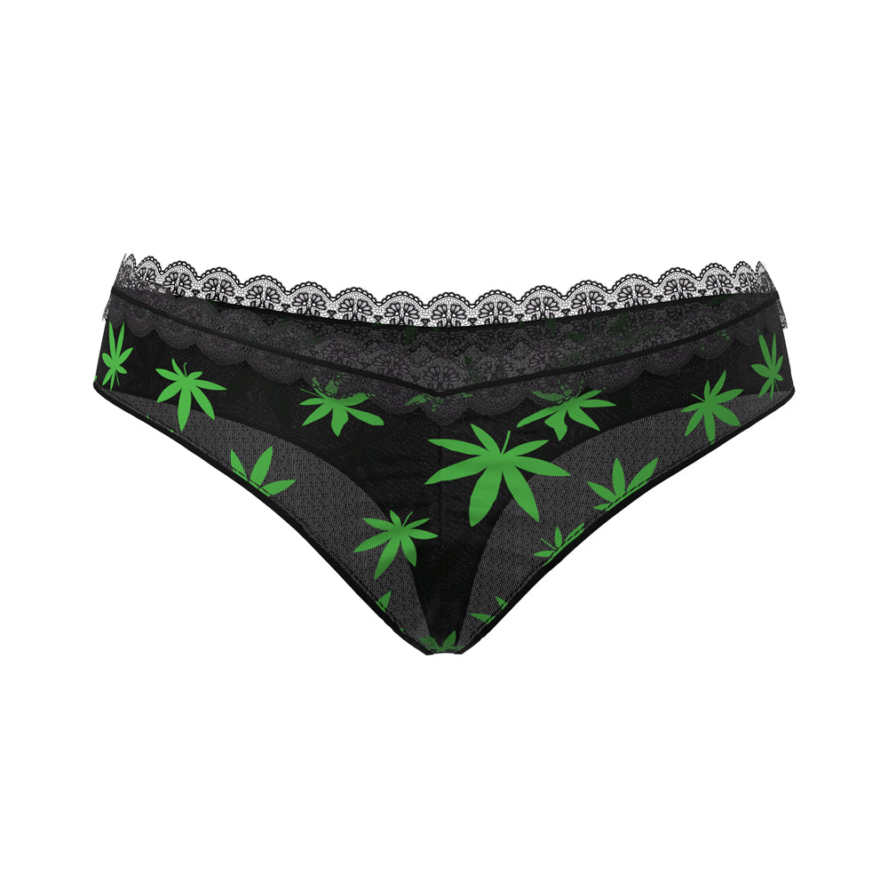 Magic Silk Hazy Dayz Boy Short Pot Leaf L/XL featuring neon green pot leaf print on black mesh.