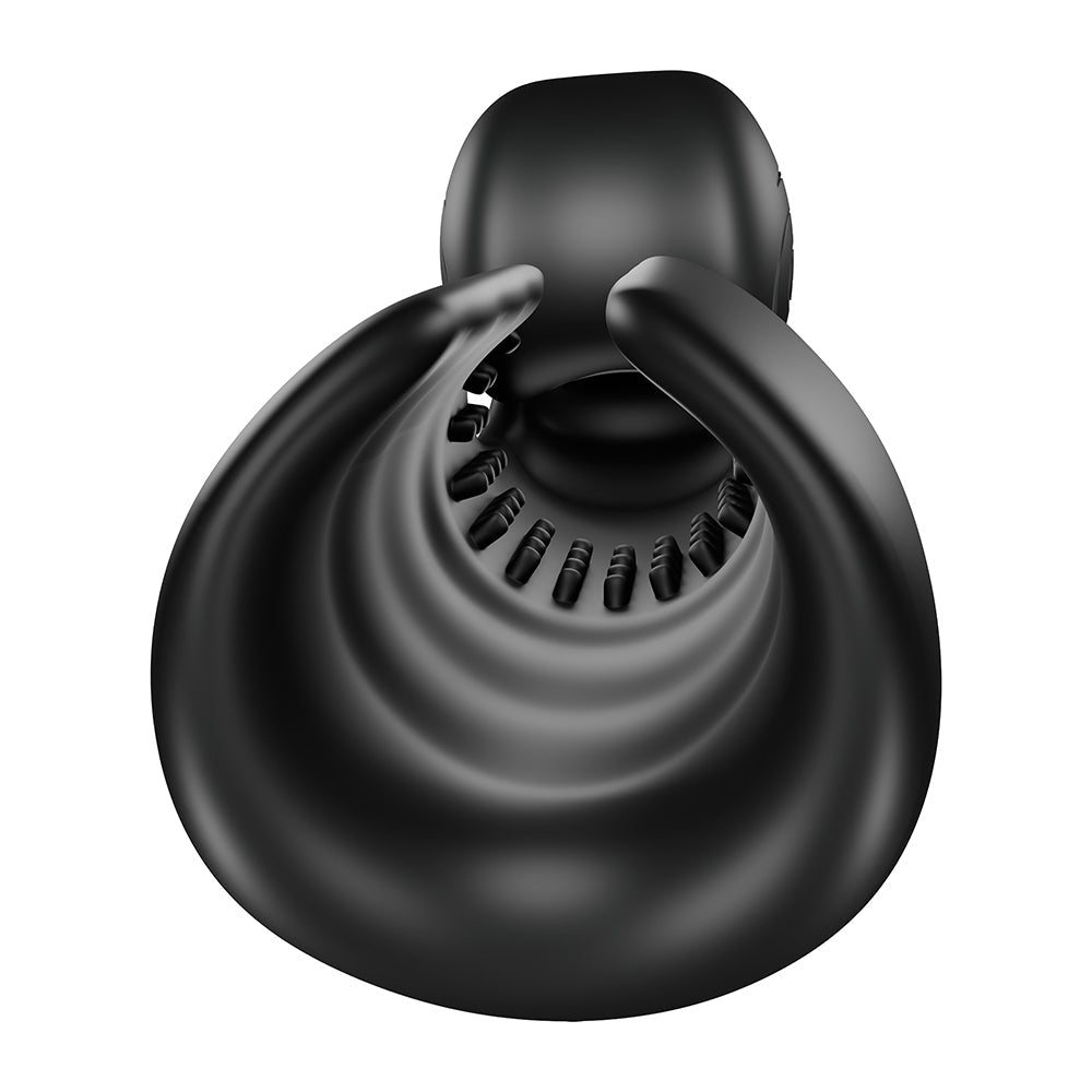 SVibe Snail Evo Dual Male Masturbator Black viewed from above, showcasing its unique ergonomic design.