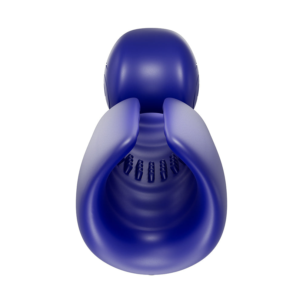Top view of the SVibe Snail Evo Dual Male Masturbator Navy showcasing its ergonomic design and dual stimulation features.
