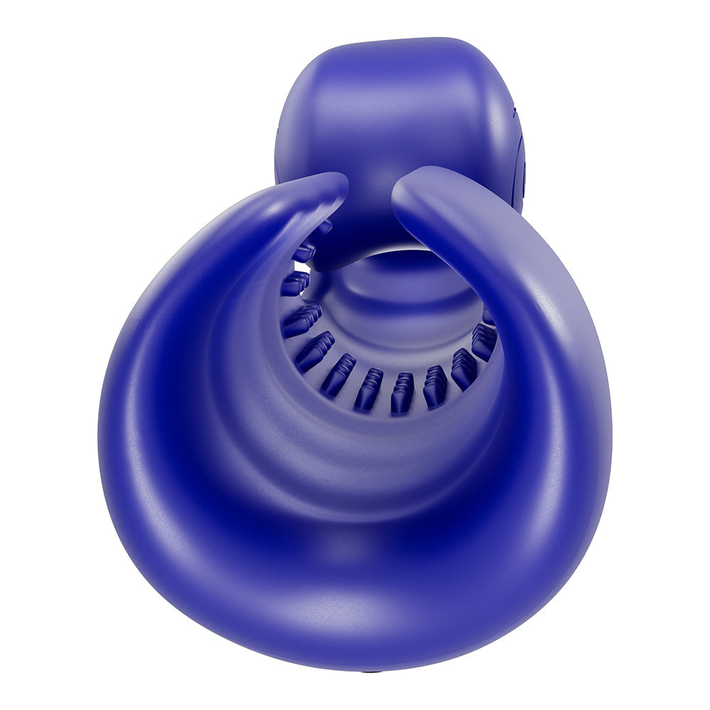 SVibe Snail Evo Dual Male Masturbator Navy showcasing its ergonomic unrolling design and smooth silicone texture.