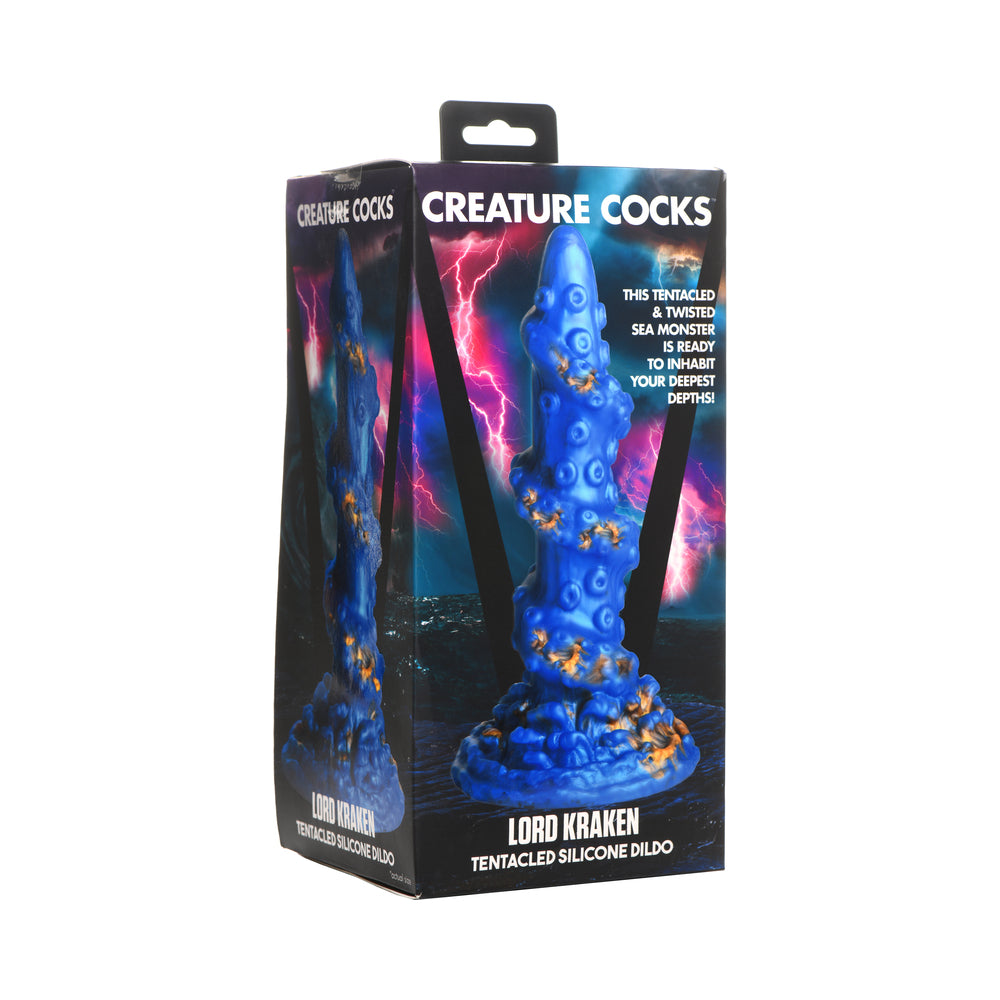 Creature Cocks Kraken Silicone Dildo packaging featuring a tentacled design and vibrant colors.