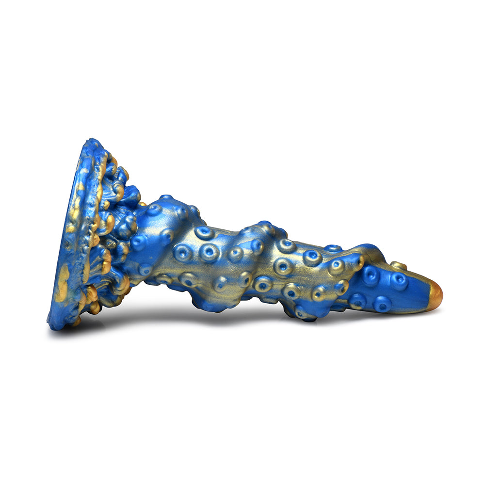 Creature Cocks Kraken Silicone Dildo in blue and gold, featuring textured design for immersive pleasure.