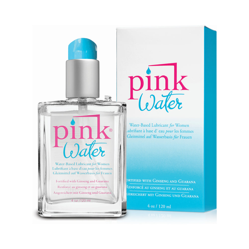 Pink Water-Based Lubricant 4 Oz Glass Bottle with packaging, designed for a smooth, natural-feeling glide.