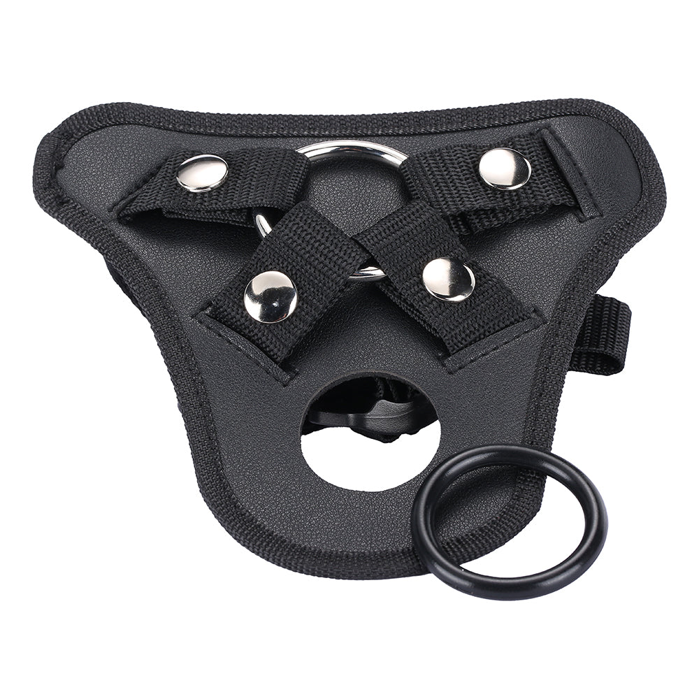 Me You Us Adjustable Strap-On Harness Black top view showcasing adjustable features and universal design.