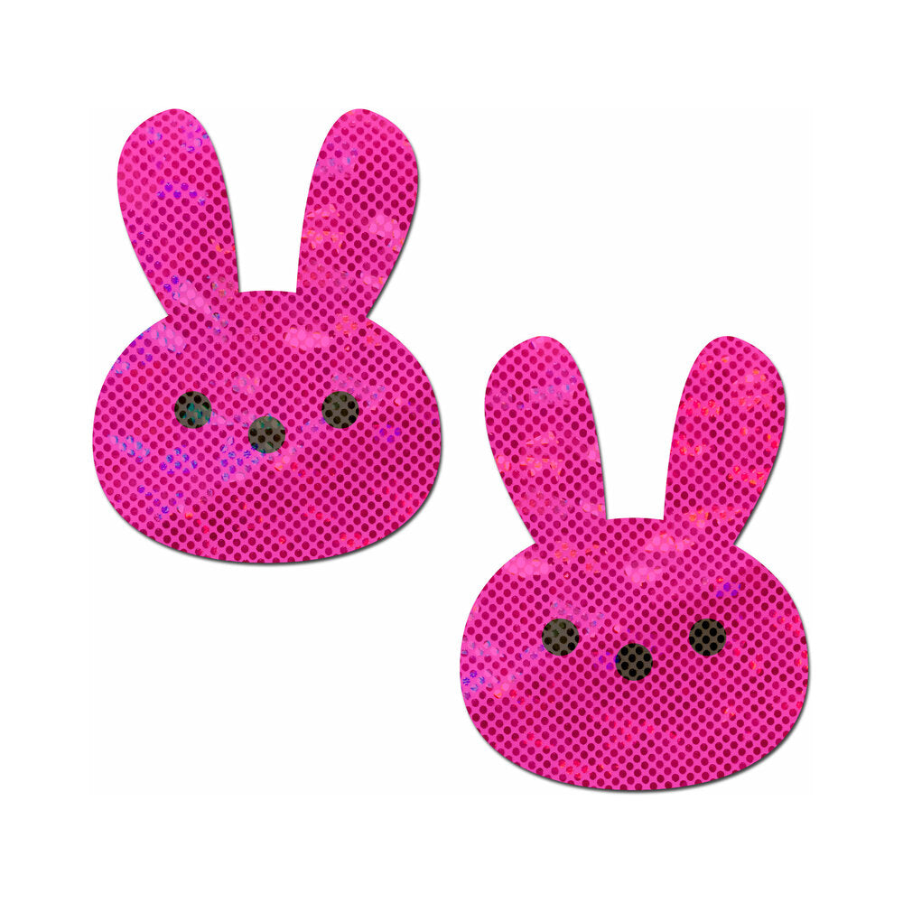 Pastease Pink Marshmallow Easter Bunny Nipple Pasties in a glittery pink bunny design.