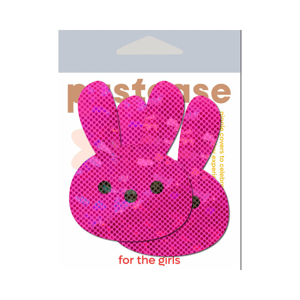 Pastease Pink Marshmallow Easter Bunny Nipple Pasties featuring pink bunny design on packaging.