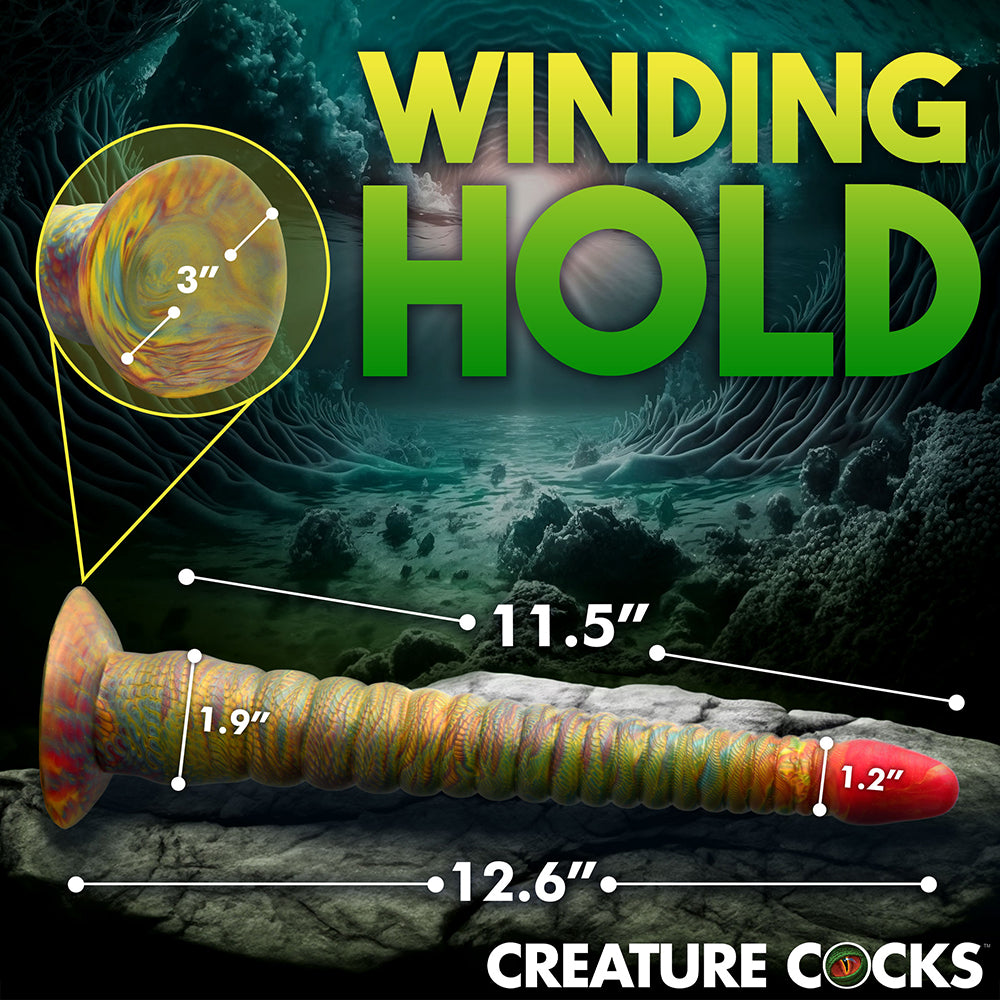 Creature Cocks Tenta-Dick Tentacle Silicone Dildo with detailed measurements and winding textures.
