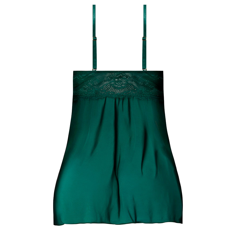 Magic Silk Evermore Babydoll & Panty Set Emerald Queen - elegant emerald lace and mesh babydoll for queen-size lingerie.