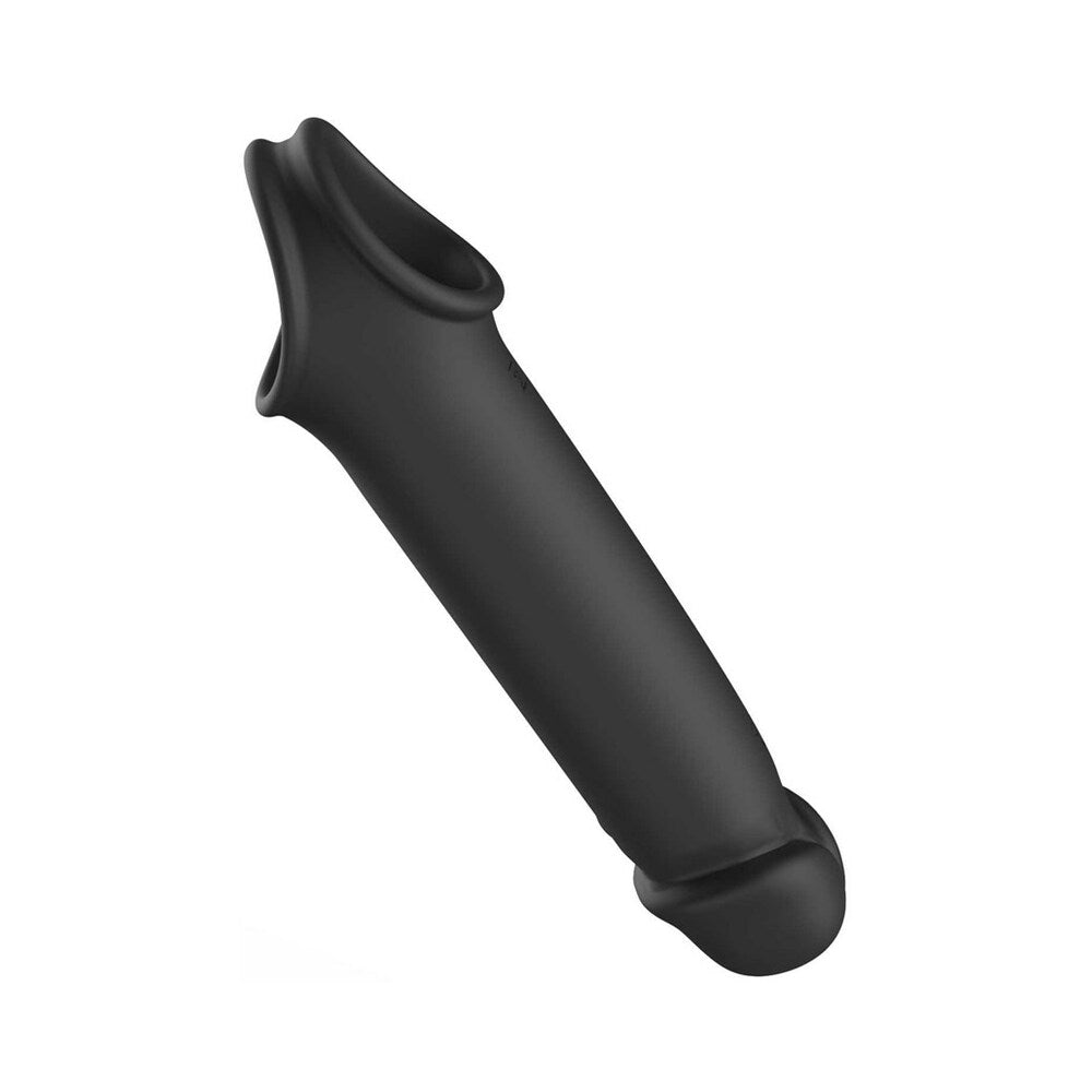 Adam & Eve Adams XL Vibrating Extension with Remote Control, black silicone pleasure tool for enhanced intimacy.
