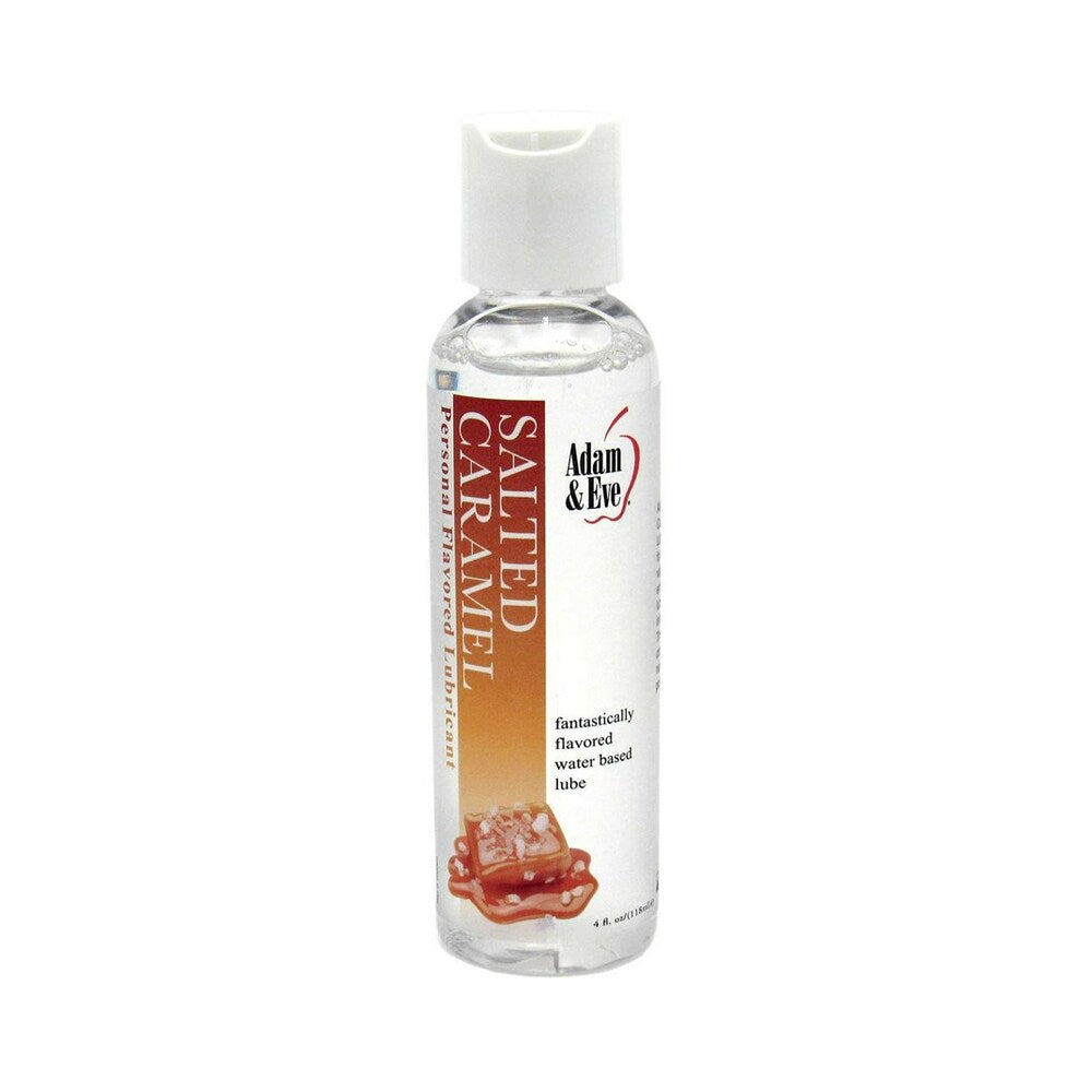 Adam & Eve Flavored Lubricant Salted Caramel 4 Oz bottle, a smooth water-based personal lubricant.