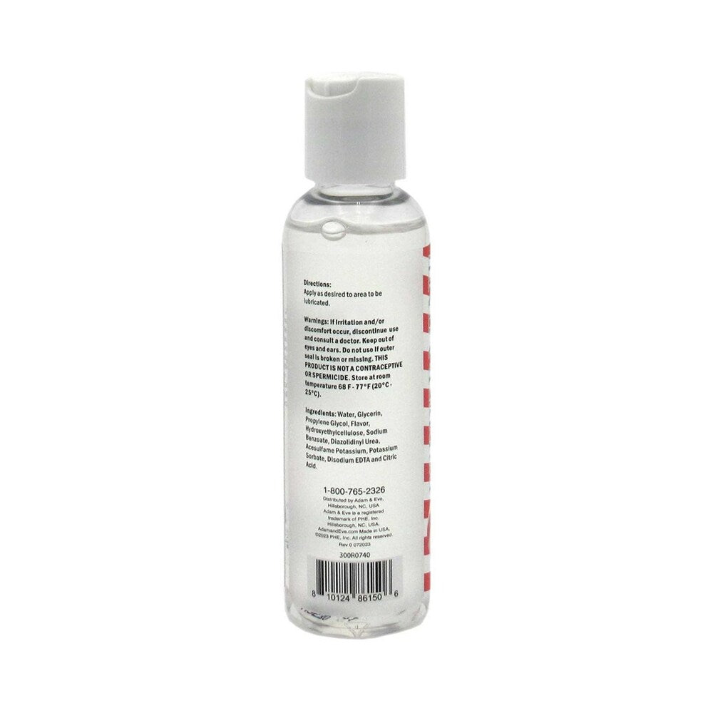 Adam & Eve Flavored Lubricant Salted Caramel 4 Oz bottle, featuring the ingredients and usage directions.
