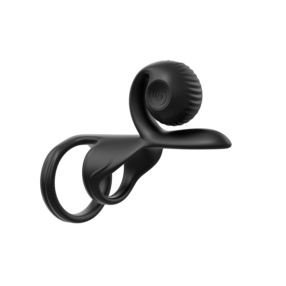 SVibe Snail Jovi Dual Couples Ring Stimulator Black side view showcasing its ergonomic design and dual stimulation features.