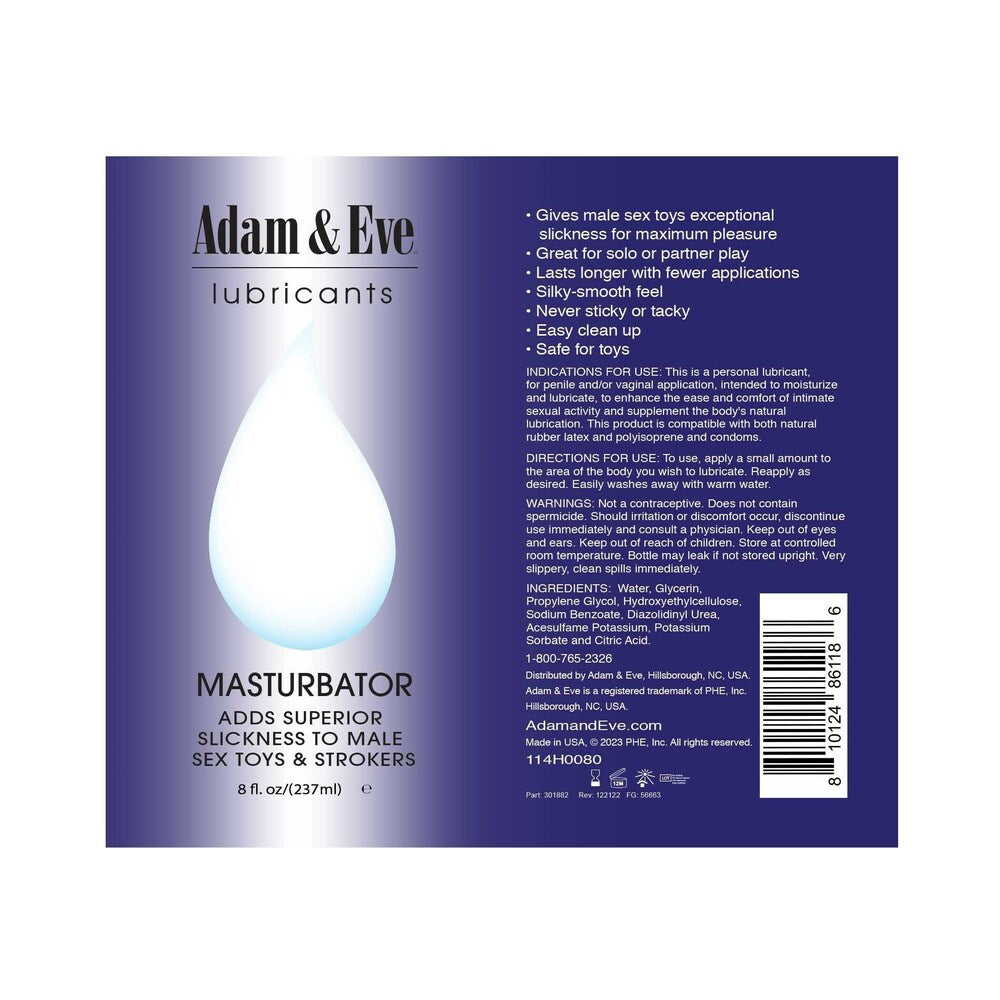 Adam & Eve Masturbator Lubricant 4 Oz - water-based lube for enhanced comfort with sex toys and strokers.
