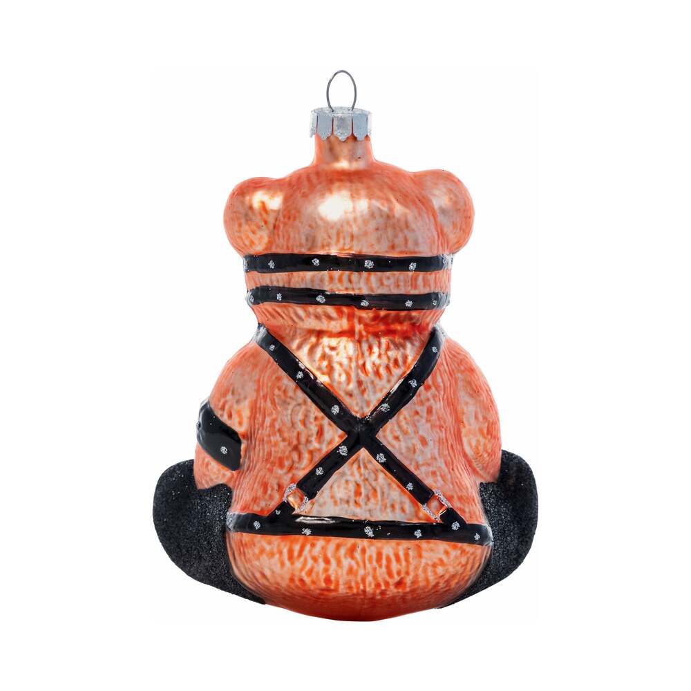 Cheeky Pornament Ready Teddy Glass Christmas Ornament with playful design and adult humor.