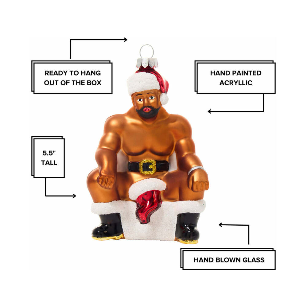 Cheeky Pornament Boss Hog Glass Christmas Ornament features a whimsical design, 5.5" tall, hand blown glass, and ready to hang.