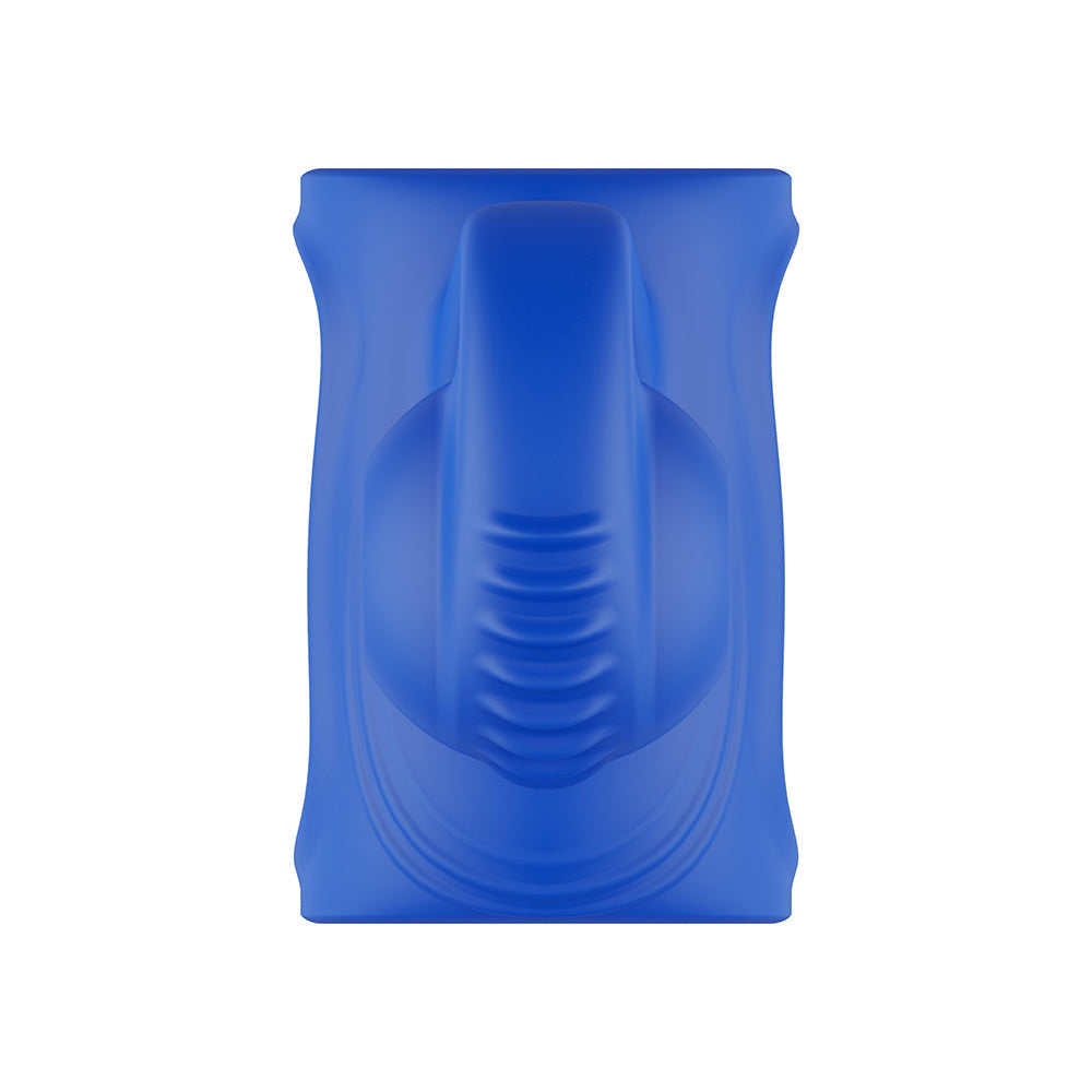 Adam & Eve Snail Vibrating Couples Cage Blue top view, showcasing its unique design and soft silicone material.
