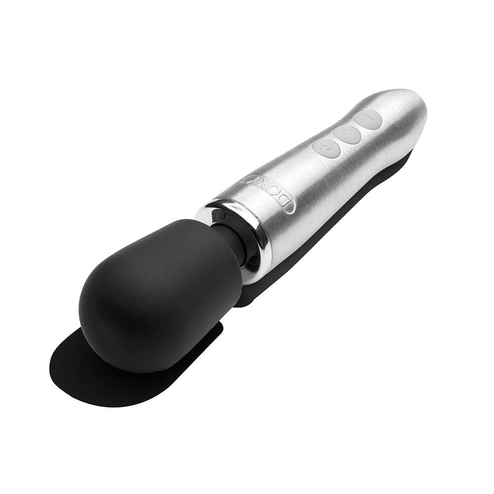 Doxy Go Travel-sized Wand Massager Silver with sleek design and powerful features.