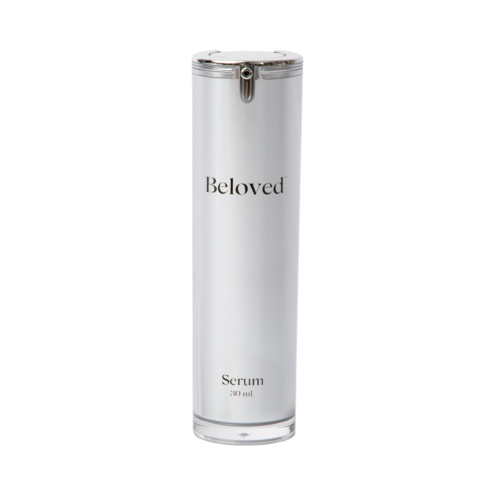 Beloved Intimacy Serum 30 ml in sleek silver packaging for hydration and comfort.