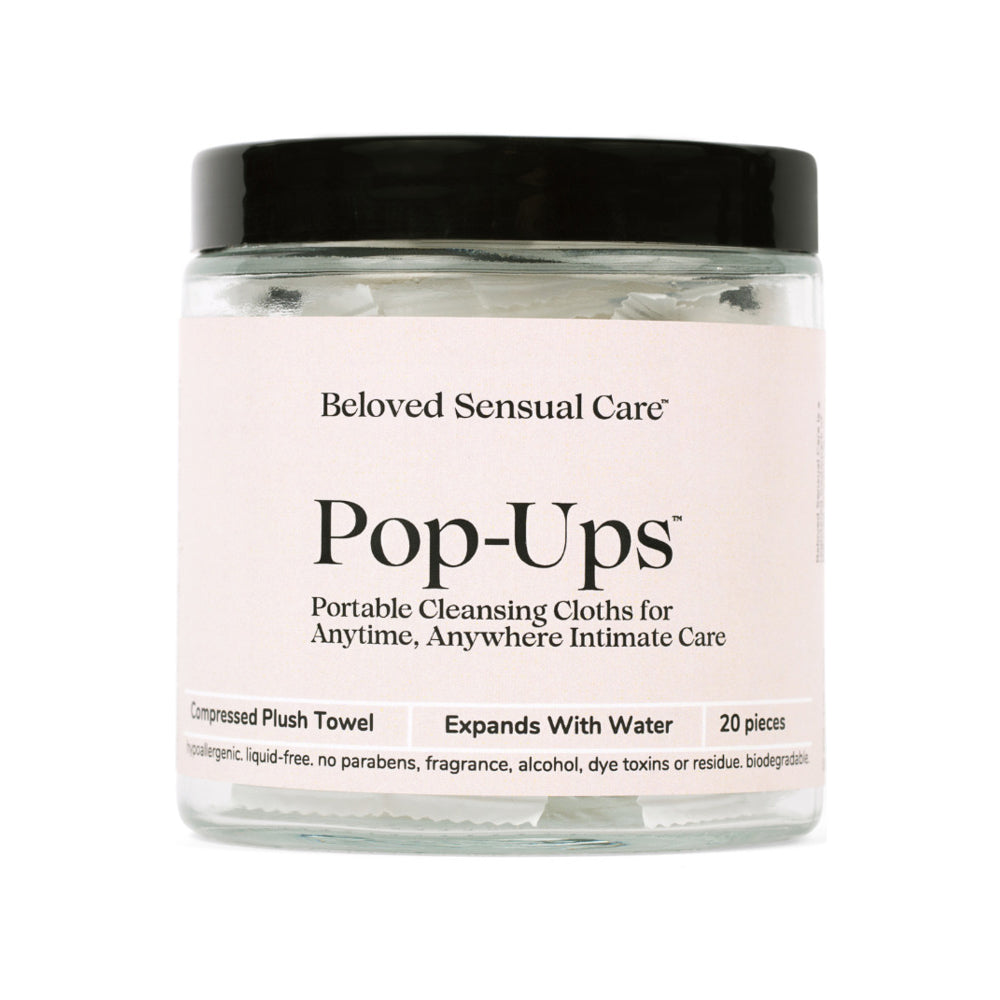 Beloved Pop-Up Cleansing Cloths in a jar, portable cleansing solution for personal hygiene anytime, anywhere.