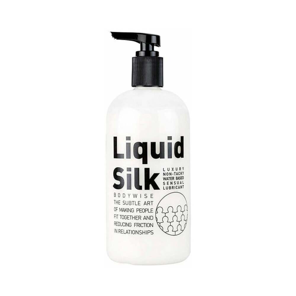 Liquid Silk Lubricant White 8.45 Oz bottle with pump for smooth and non-tacky intimate comfort and pleasure.