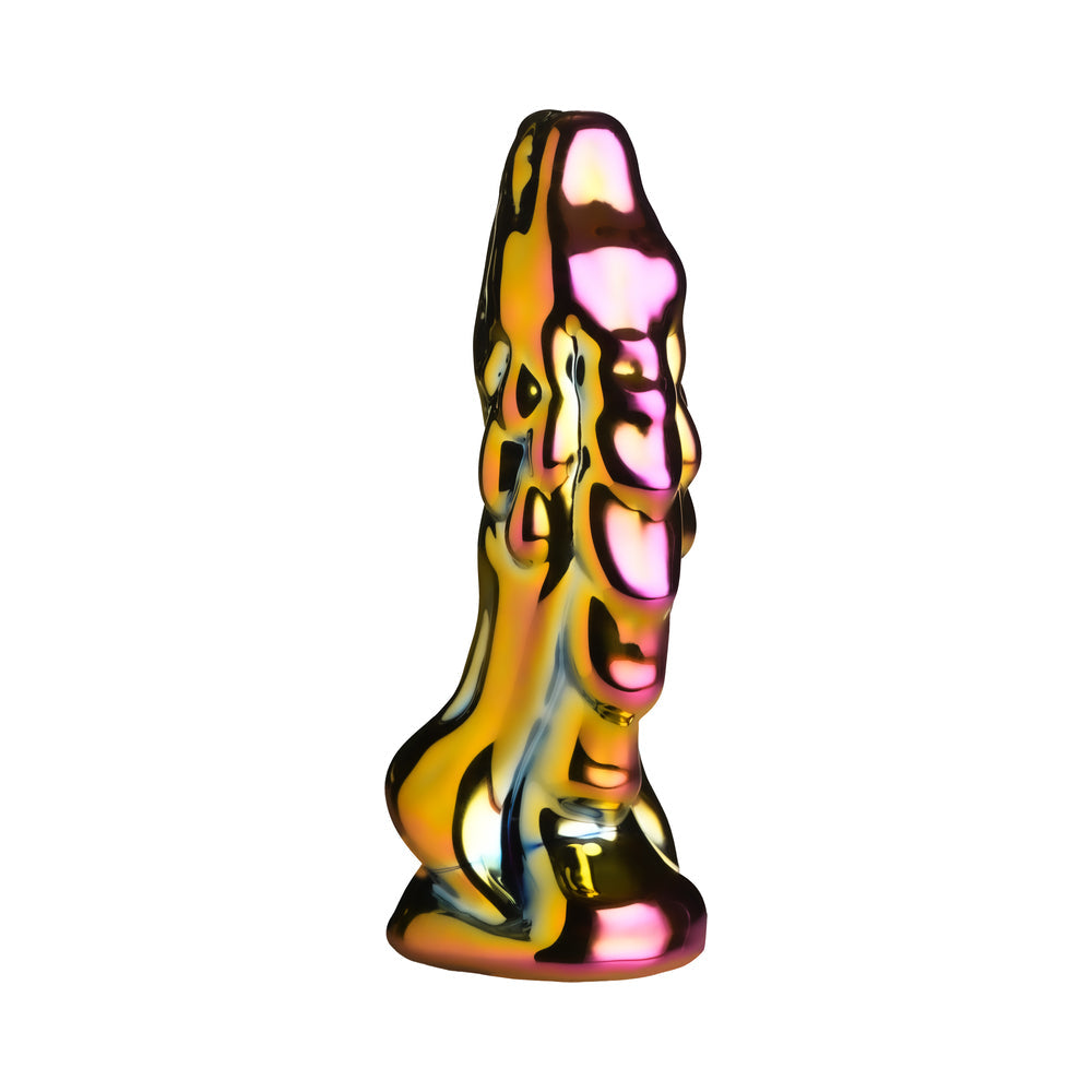 Creature Cocks Dragon Glass Glass Dildo showcasing vibrant colors and intricate design.