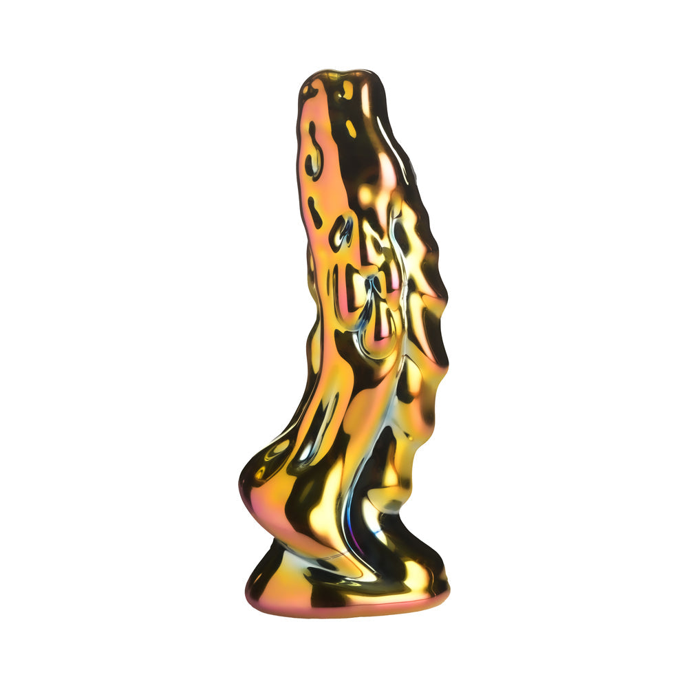 Creature Cocks Dragon Glass Glass Dildo features an elegant dragon-inspired design in vibrant hues.