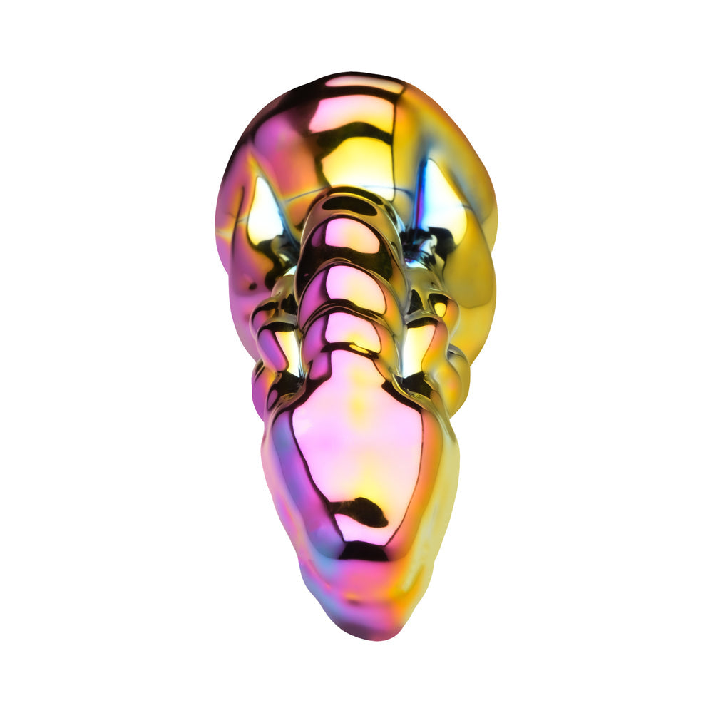 Creature Cocks Dragon Glass Glass Dildo in a vibrant rainbow color design, showcasing artistic detail and premium materials.