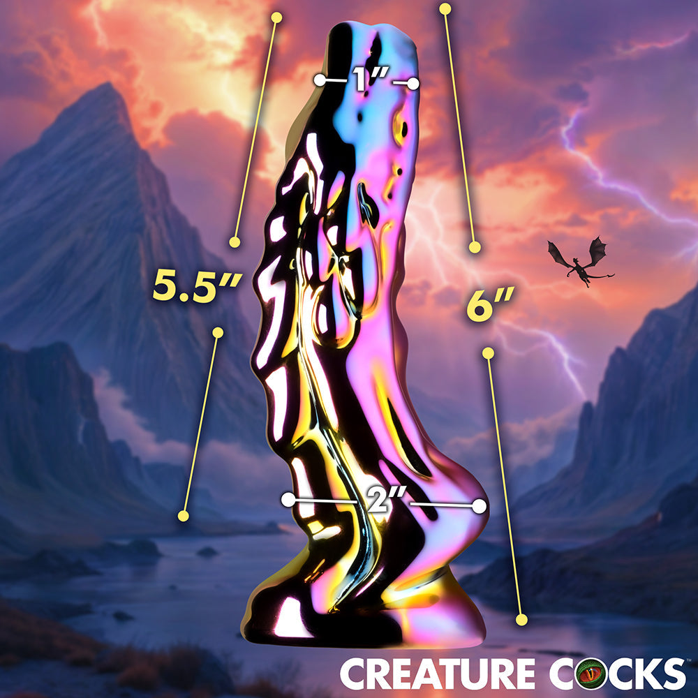 Creature Cocks Dragon Glass Glass Dildo with measurements 1" x 2" x 6", showcasing mythical design and premium materials.