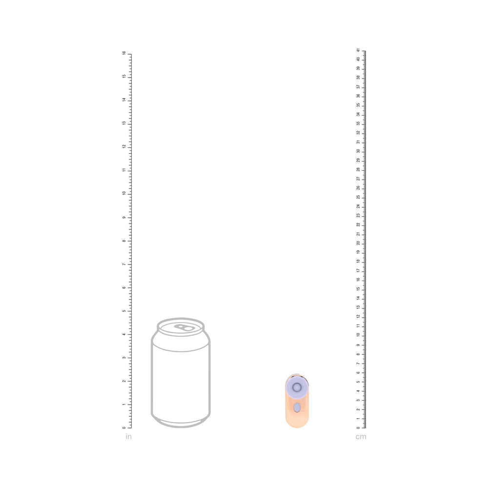 Loveline Budsie Airtaptech Rechargeable Vibrator Lavender next to a soda can for size comparison.