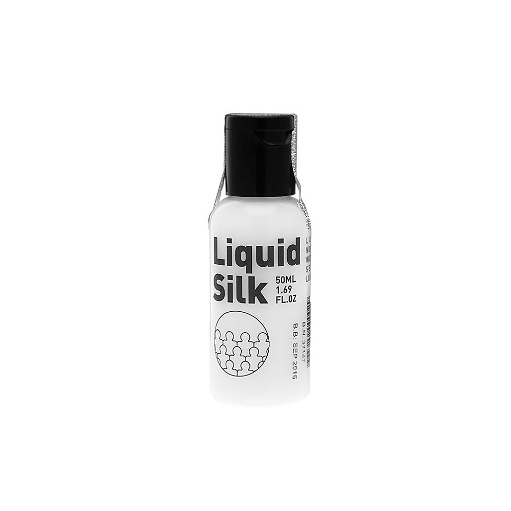 Liquid Silk Lubricant White 50 ml bottle featuring a sleek design and easy-to-use cap.