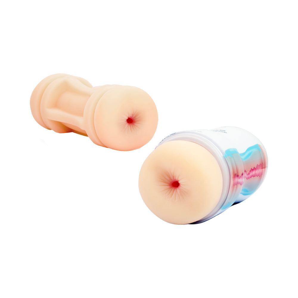 Adam & Eve 2-in-1 Pussy & Ass Stroker with realistic openings and textured internal ribs.