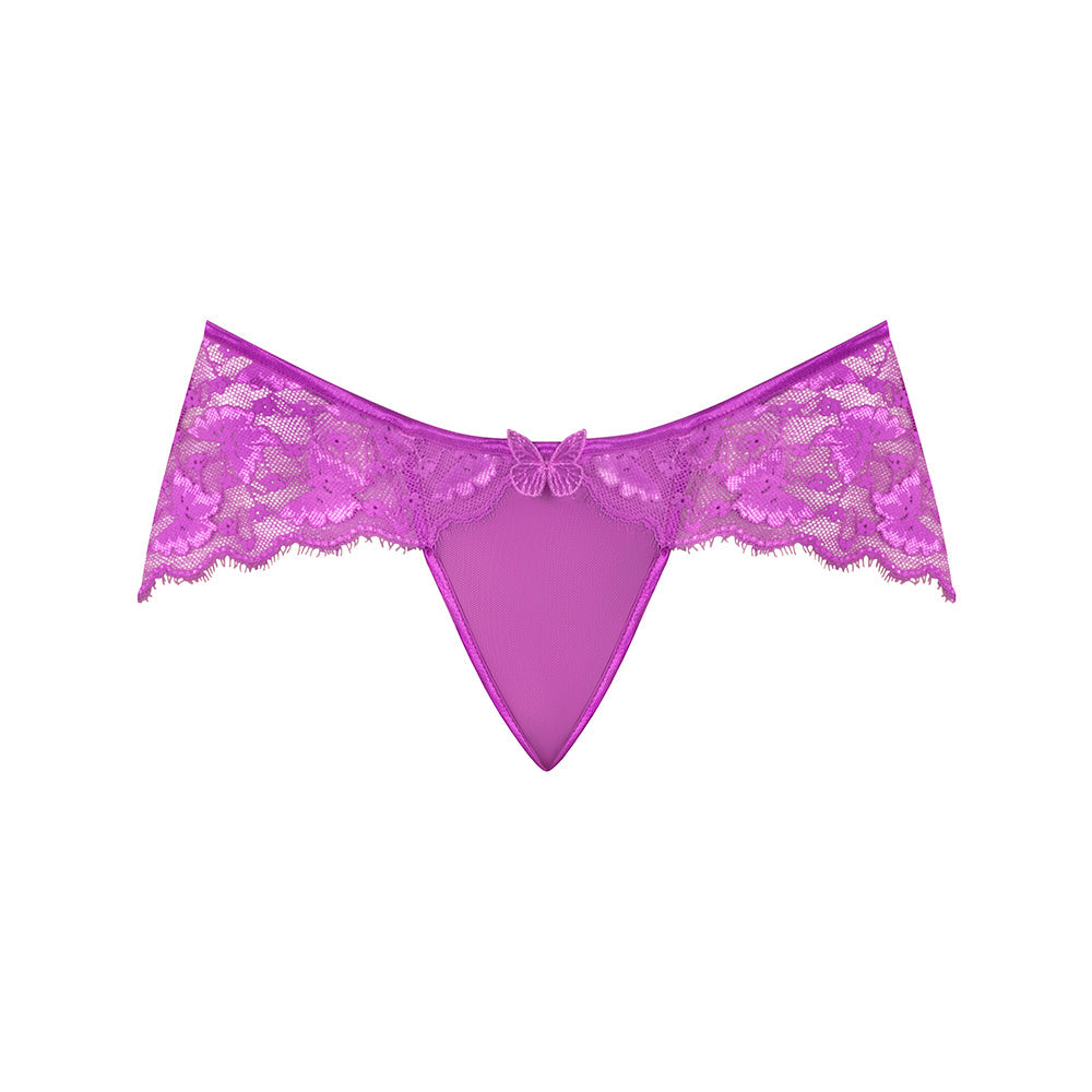 Magic Silk Butterfly Fantasies Boy Short Neon Purple S/M with embroidered butterfly detail and stretch lace.