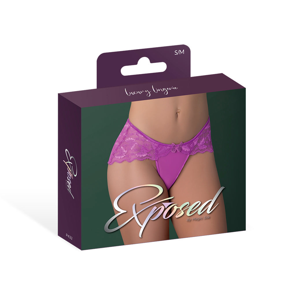 Magic Silk Butterfly Fantasies Boy Short Neon Purple S/M packaging featuring soft lace and vibrant design.