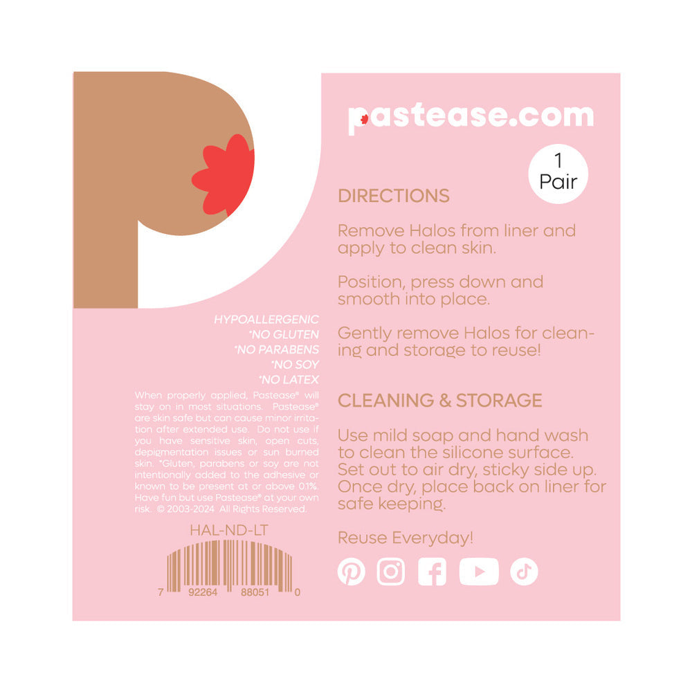 Pastease Halos Silicone Nipple Cover Small A-C Cup Tan packaging with instructions and care details.