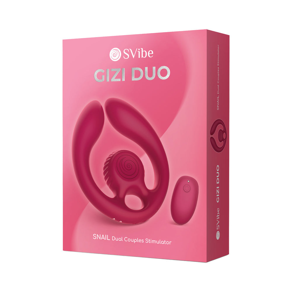 SVibe Snail GIZI Duo Couples Stimulator Burgundy packaging showcasing the innovative design for shared pleasure.