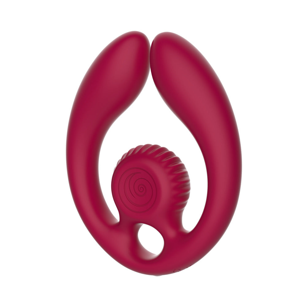 SVibe Snail GIZI Duo Couples Stimulator Burgundy in sleek red design for enhanced shared experiences.