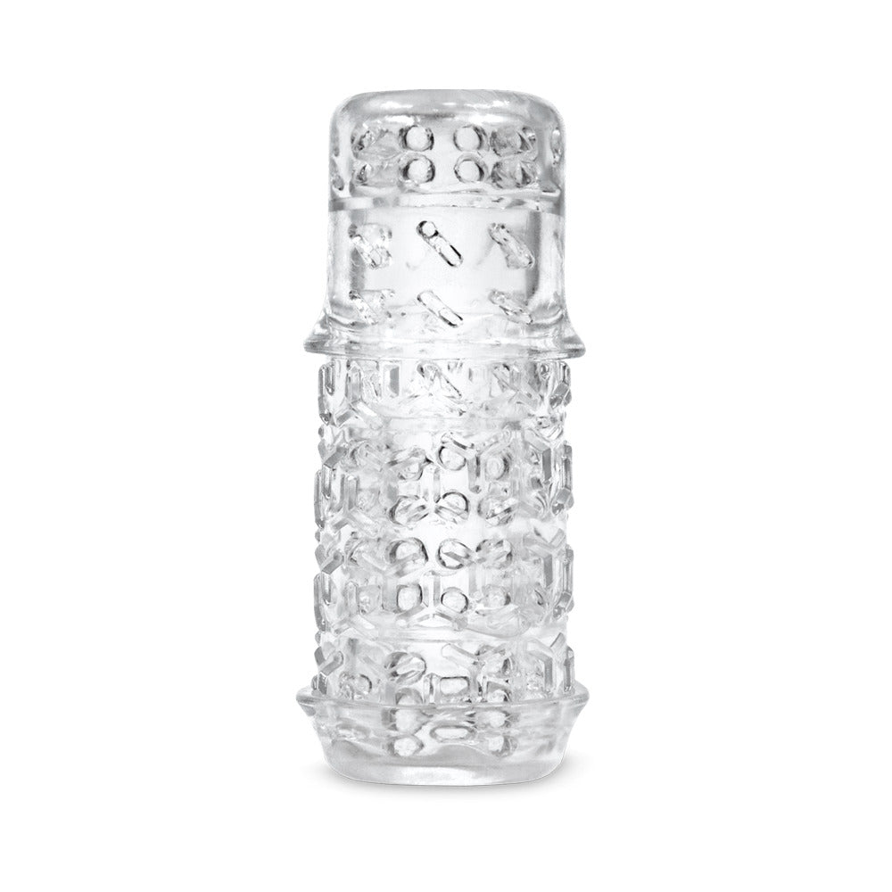 The Handy TrueGrip Gen 2 Masturbator Sleeve Clear with textured exterior for enhanced grip and sensations.