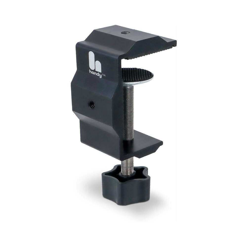 The Handy Handsfree Desk Mount durable aluminum alloy clamp for stable hands-free device positioning.