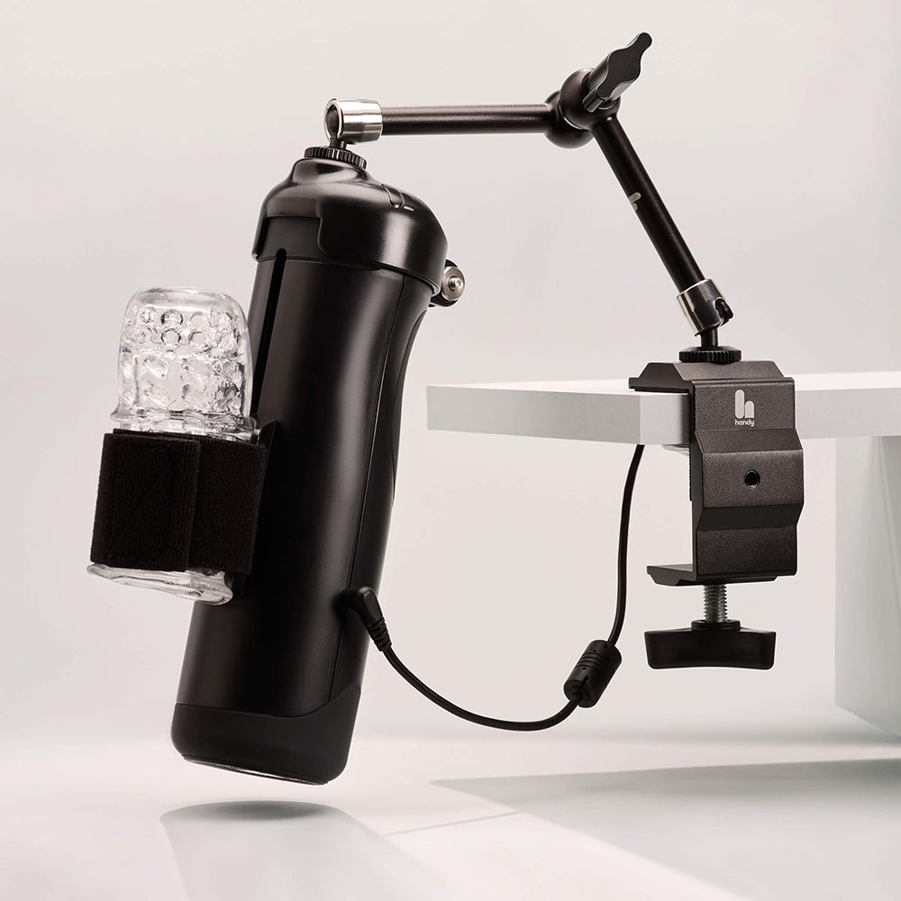 The Handy Handsfree Desk Mount securely holds devices with an adjustable arm and durable clamp for hands-free use.