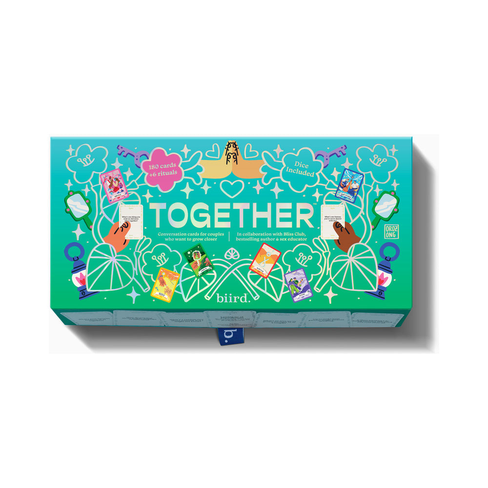 Biird X Jouissance Club Together Couples Card Game box featuring 180 cards designed for enhancing connection and intimacy.