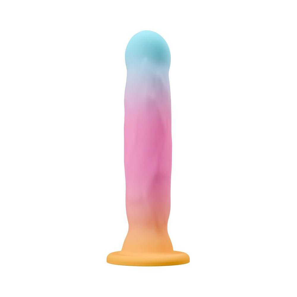 Avant Golden Dawn Silicone Artisan Dildo features a vibrant multi-color design for artistic pleasure and body stimulation.