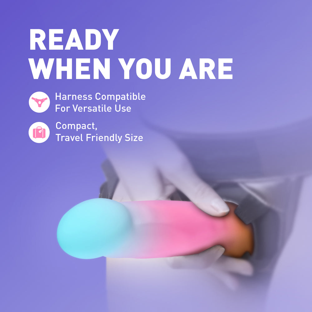 Avant Golden Dawn Silicone Artisan Dildo, harness compatible, compact and travel-friendly size.