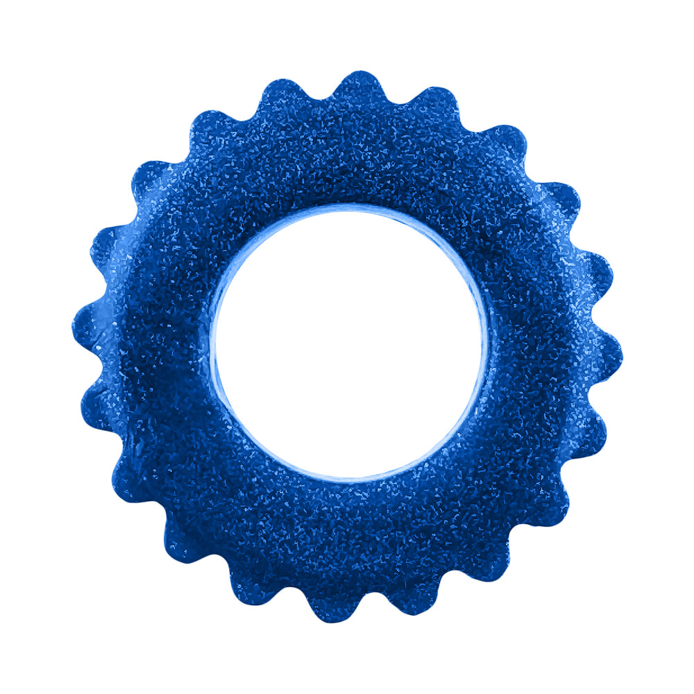 Oxballs Plushy Single Ring Blue Fire, a soft blue cockring with a unique design for comfort and support.