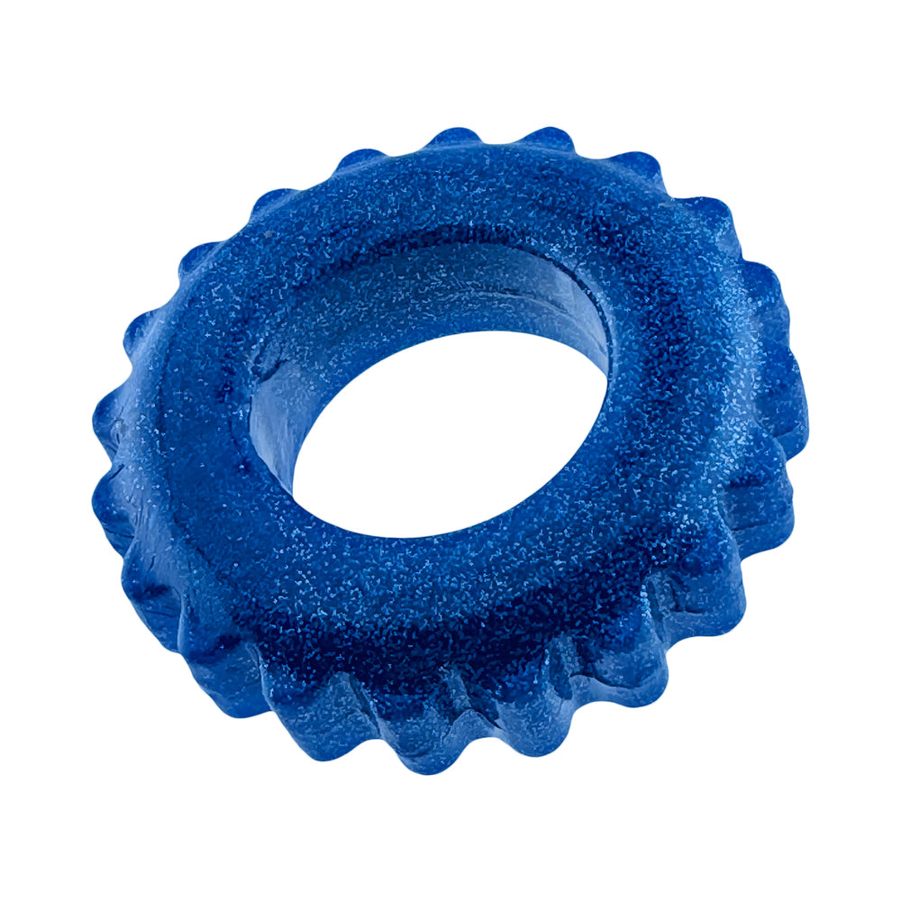 Oxballs Plushy Single Ring Blue Fire, ultra-soft blue cockring with a flexible design and metallic finish.