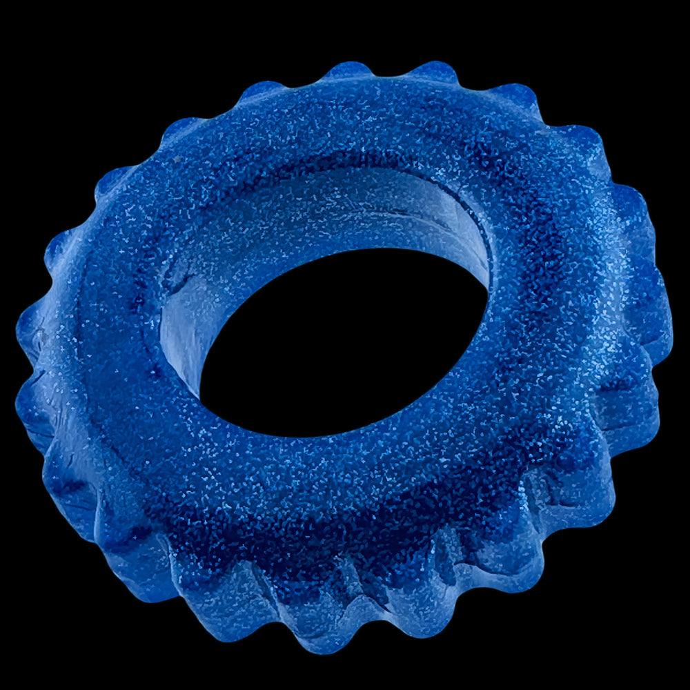 Oxballs Plushy Single Ring Blue Fire, ultra-soft flexible cockring with a bold metallic finish.