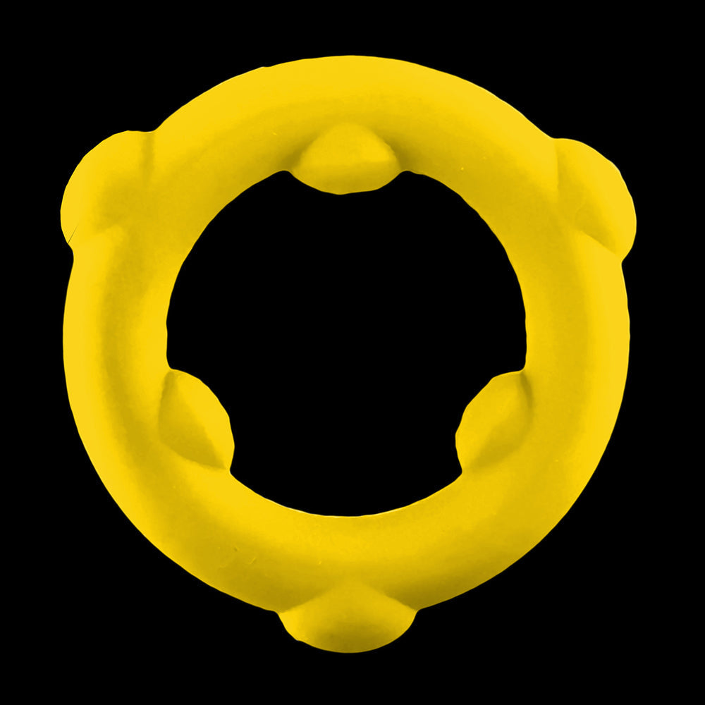 Oxballs Spinner Single Silicone Ring Yellow, a durable and flexible silicone cockring for enhanced performance during play.